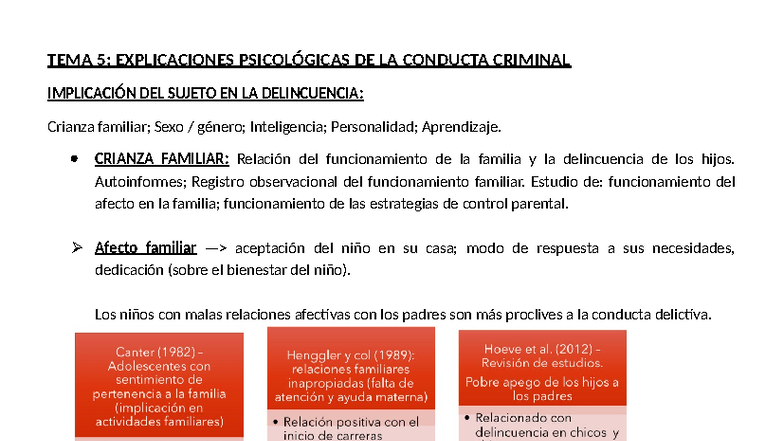 TEMA 5: Explicaciones Psicológicas de la Conducta Criminal y ...