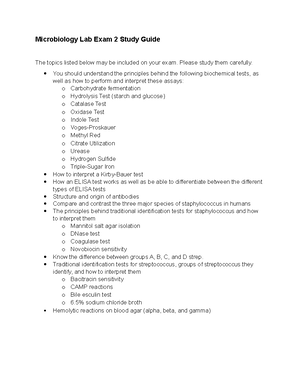 Microbiology Lab Exam 2 Study Guide - Microbiology Lab Exam 1 Study ...