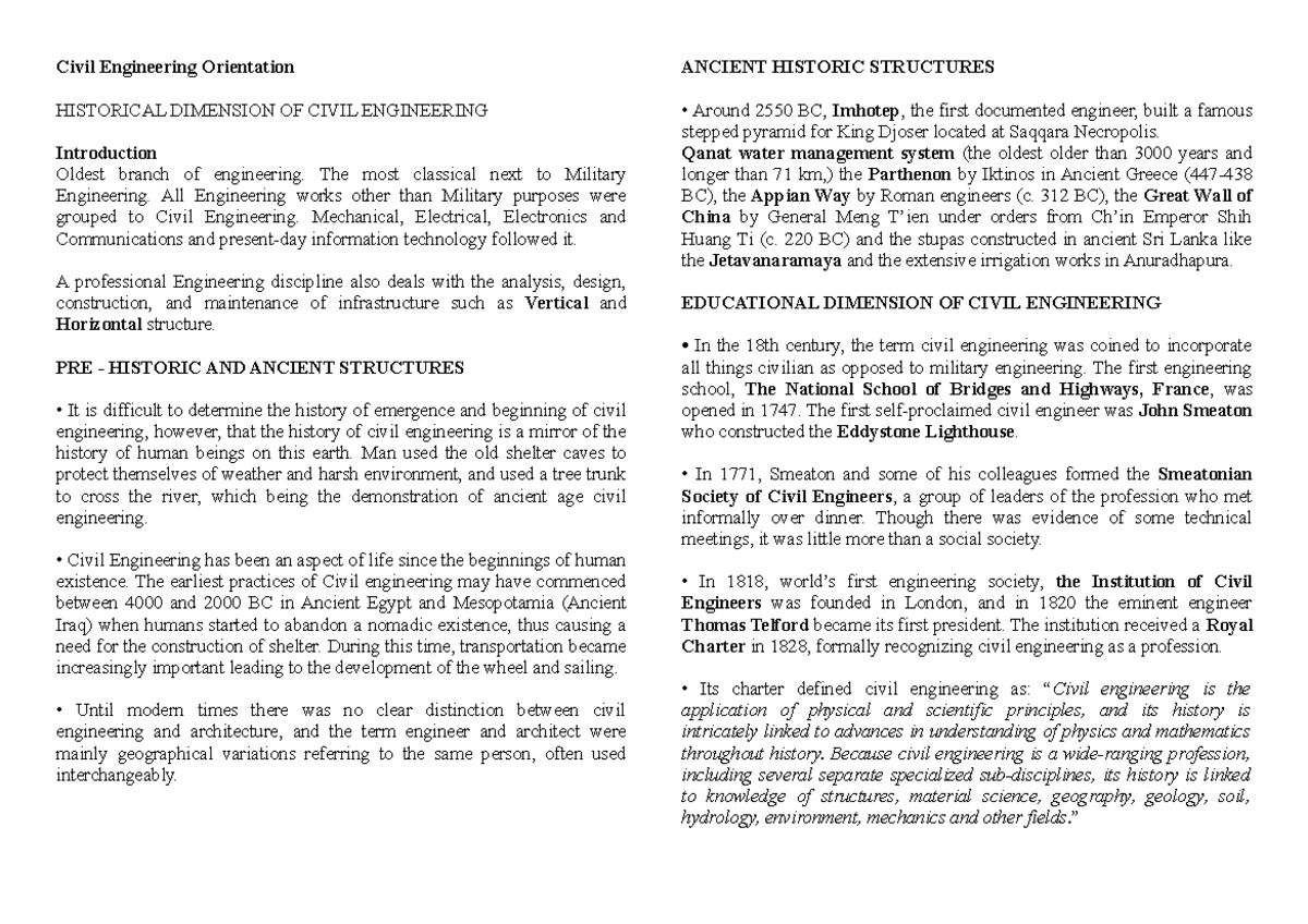 **CE 101: Civil Engineering Orientation - Historical and Social ...