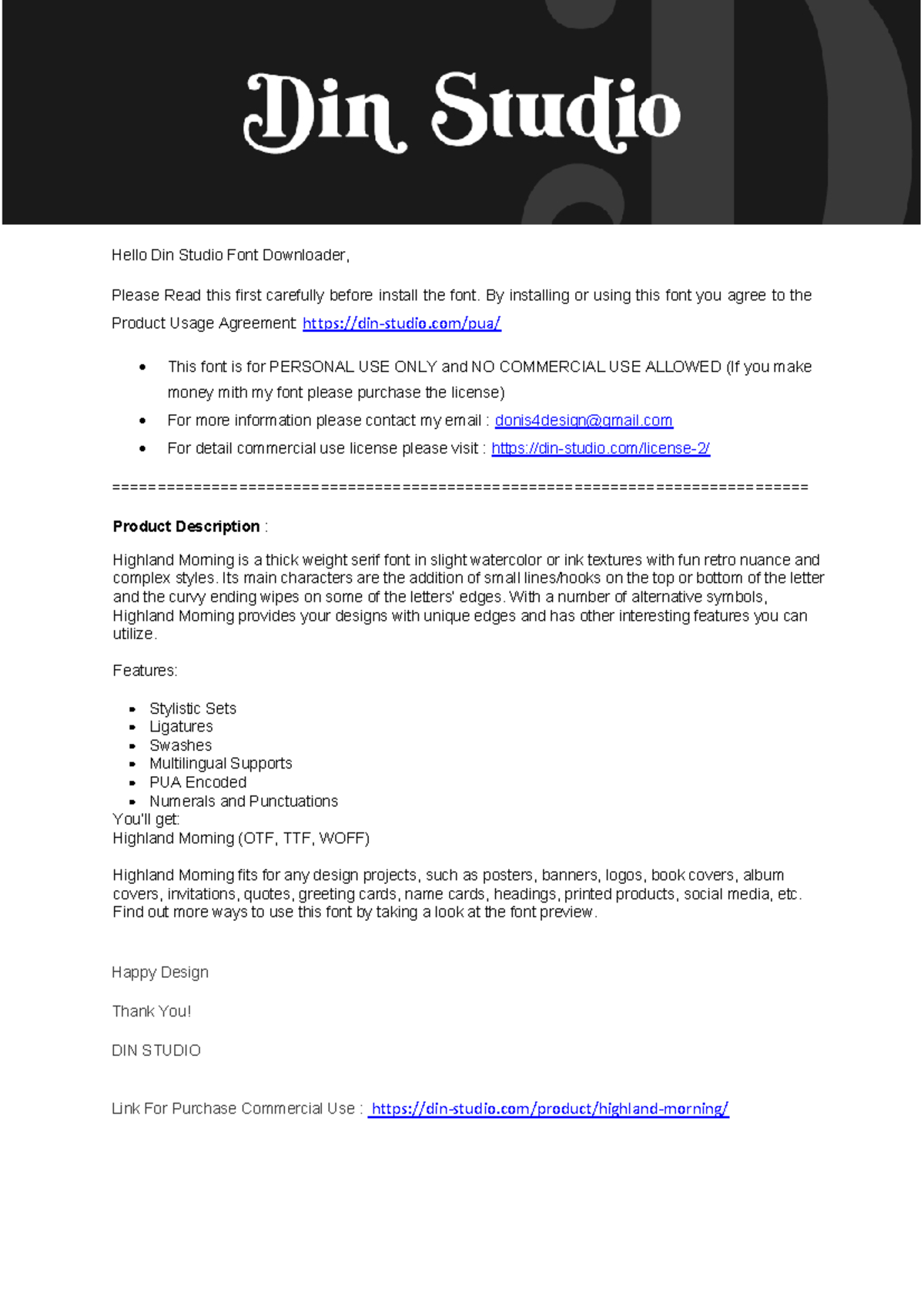 Important Information About This Font Please Read Me - Hello Din Studio ...
