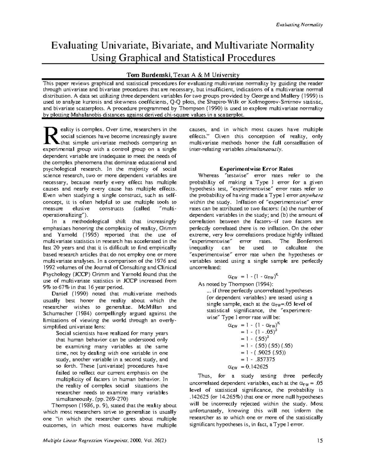 Evaluating Univariate, Bivariate, and Multivariate Normality in ...