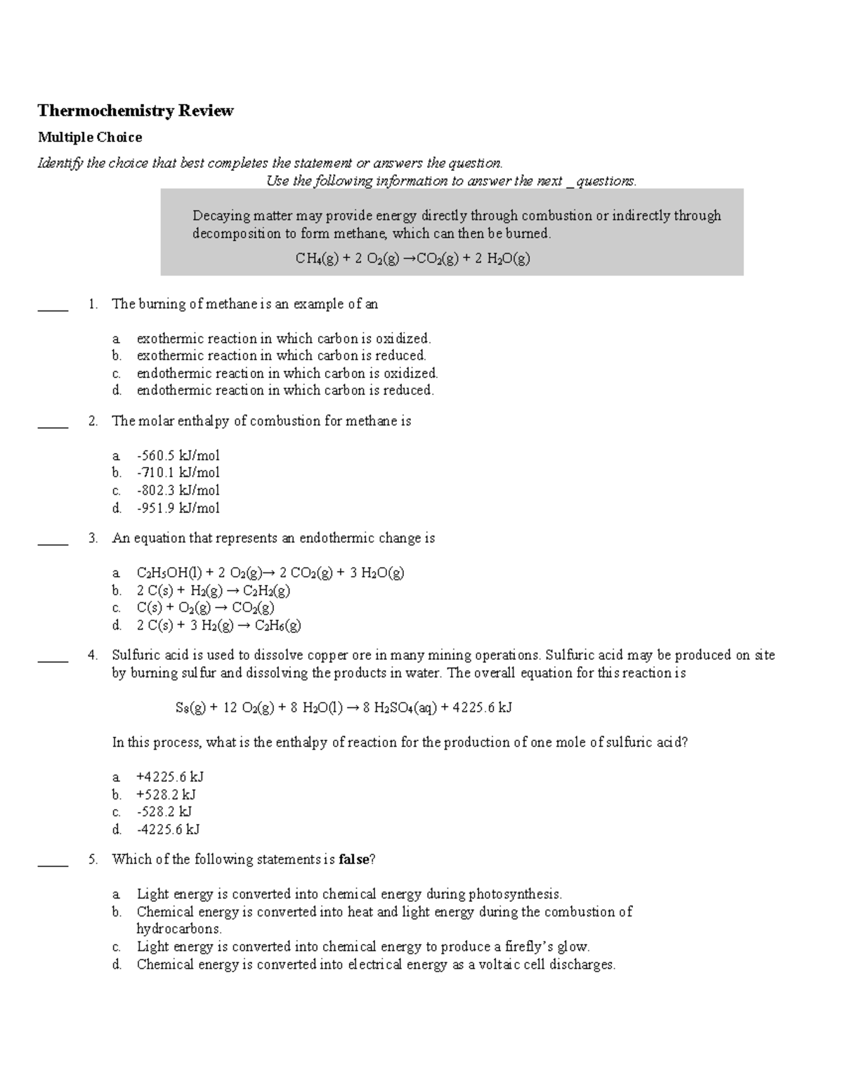 Thermochemistry Diploma Review: Multiple Choice Questions - Studocu