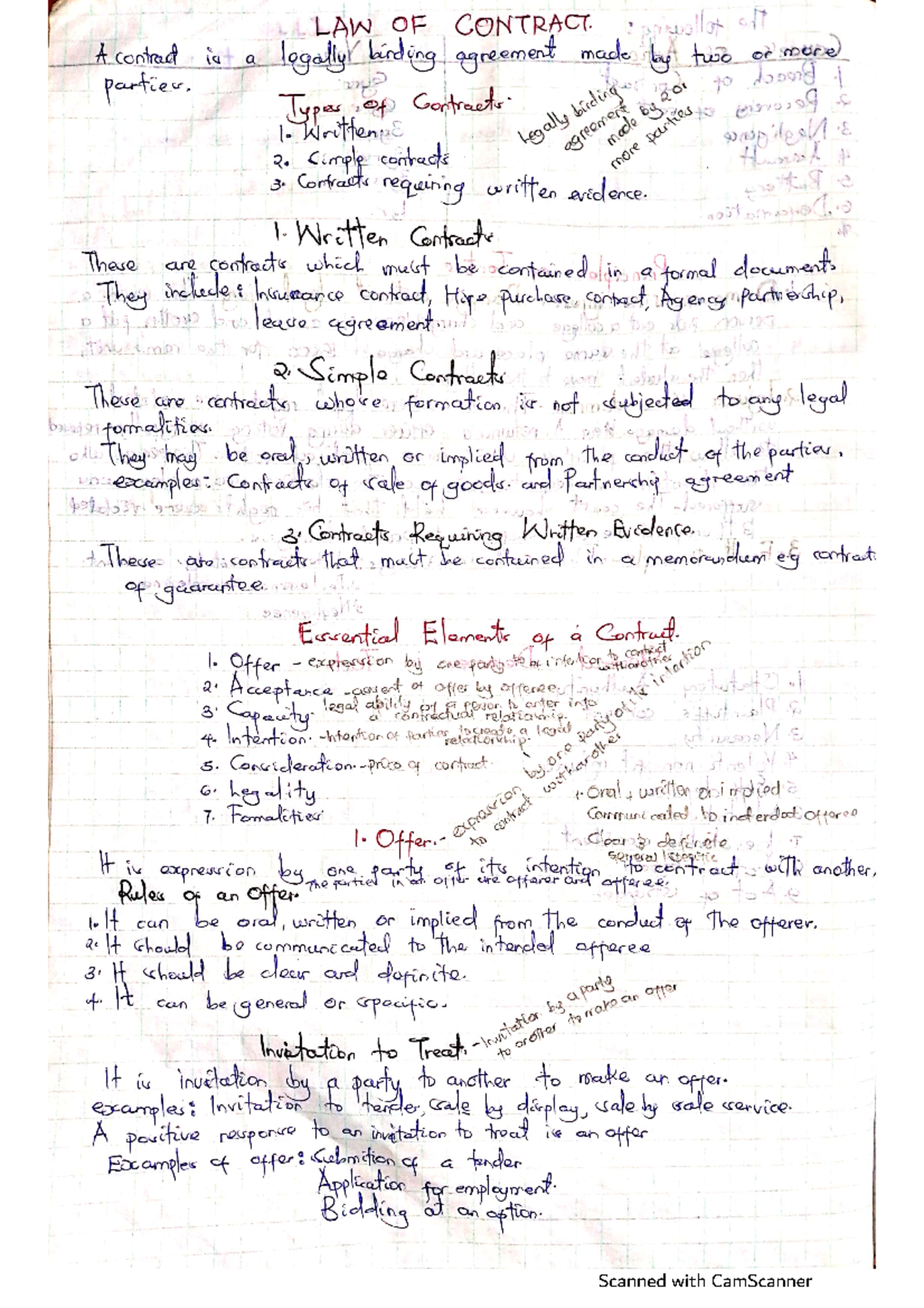 LAW101: Comprehensive Notes on the Law of Contract Principles - Studocu