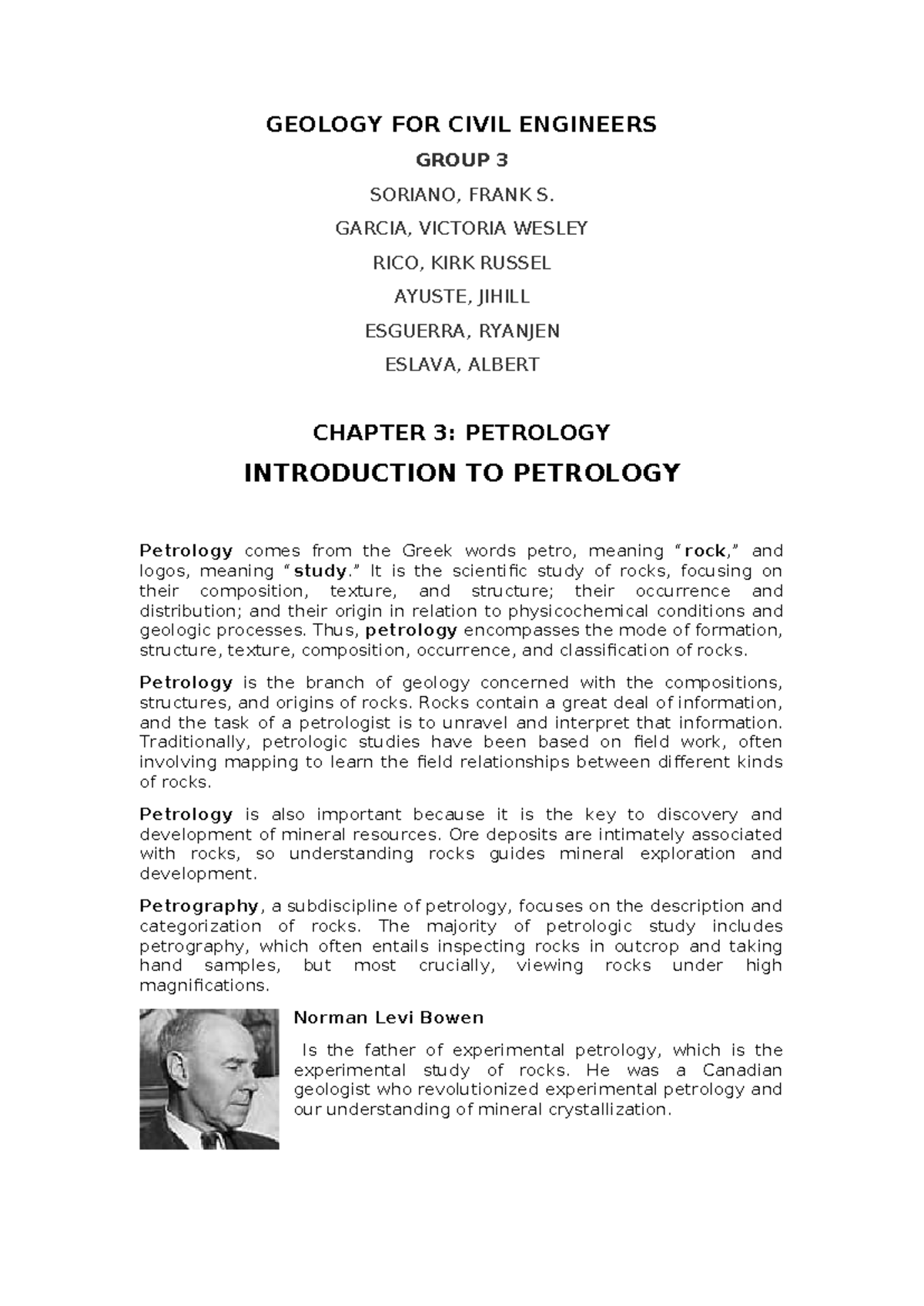 GEOLOGY FOR CIVIL ENGINEERS (GEO 101) CHAPTER 3: INTRODUCTION TO ...