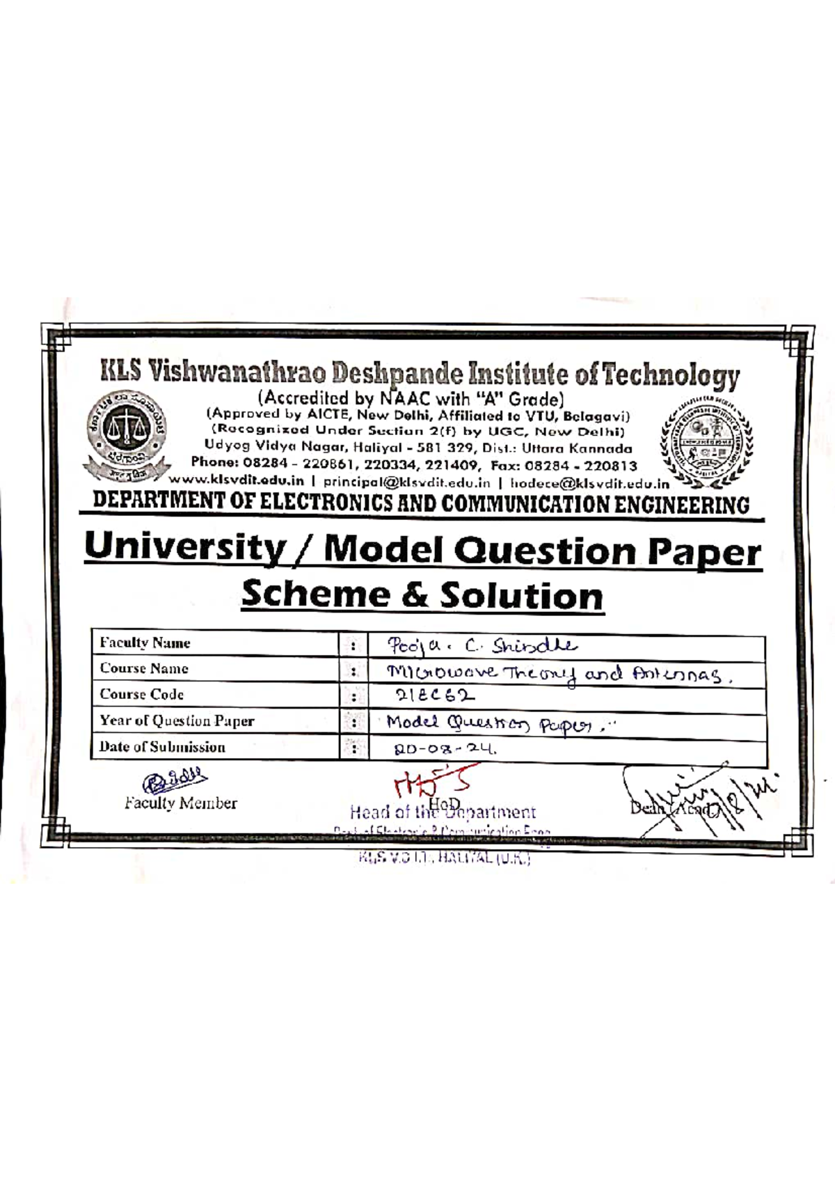 21ec62 Model Question Paper Solutions Microwave Theory Antennas