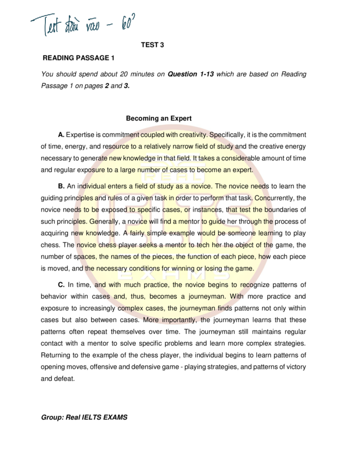 IELTS REAL TEST: Reading Passage 1 & 2 Analysis and Questions - Studocu
