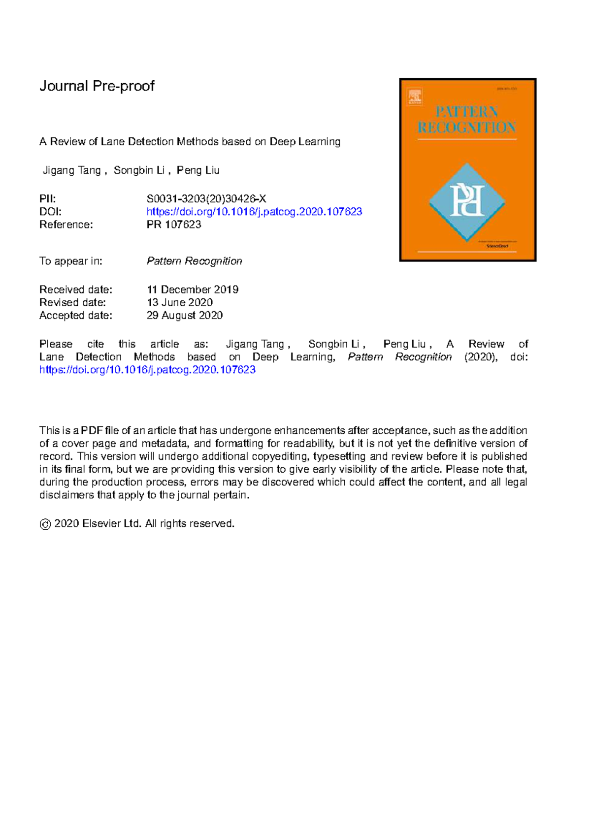 A Review of Deep Learning Lane Detection Methods (PR 107623) - Studocu