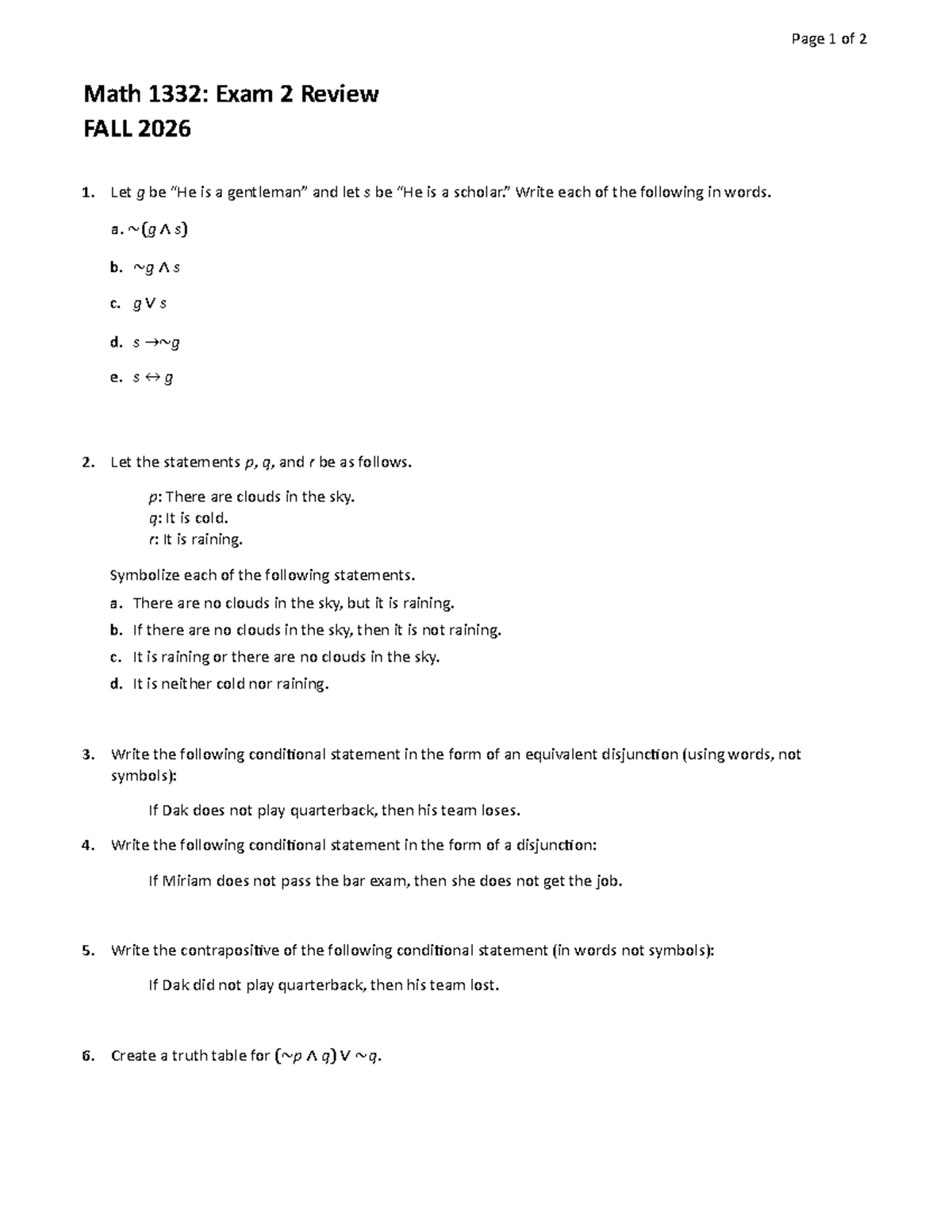 MATH 1332: Exam 2 Review Notes for Fall 2026 - Studocu