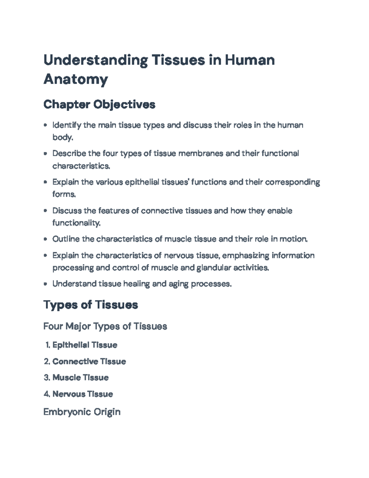 Tissue Types & Functions: Anatomy Overview for ANAT101 Course - Studocu