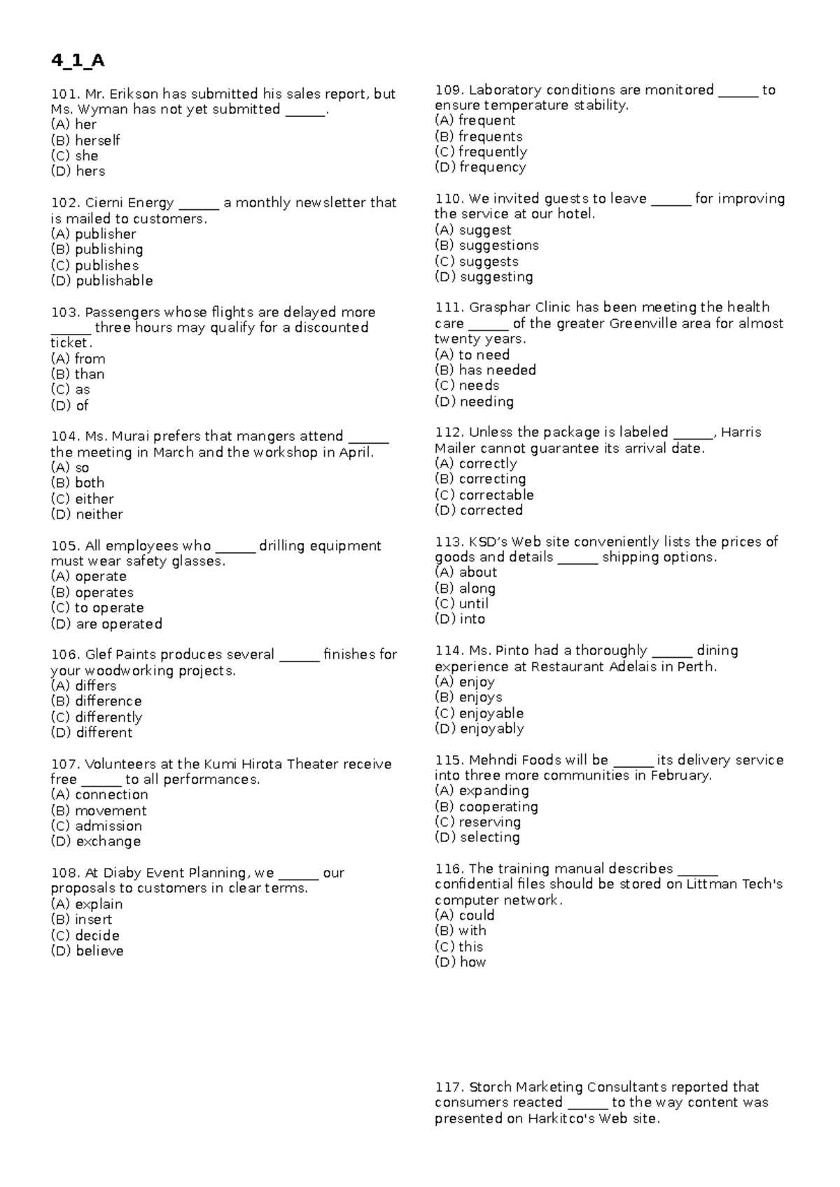 4_1_A 101-146 English Practice Study Questions - Studocu