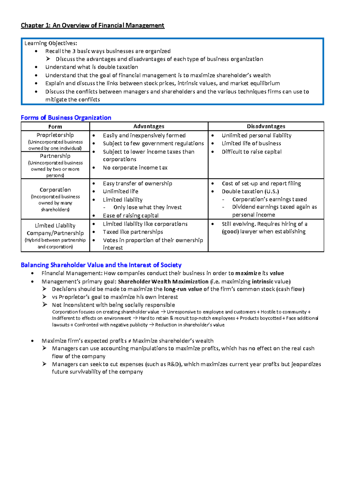 AB1201 FM Financial Management Overview: Chapters 1, 2, and 5 Insights ...