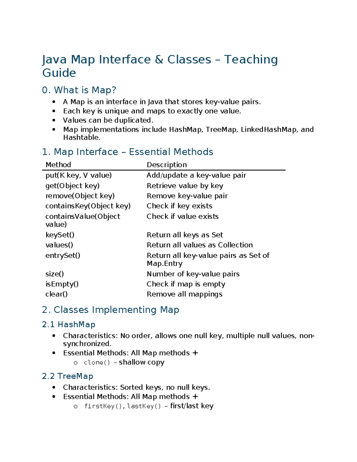 Java Map Interface Classes Teaching Guide: Overview & Key Methods - Studocu