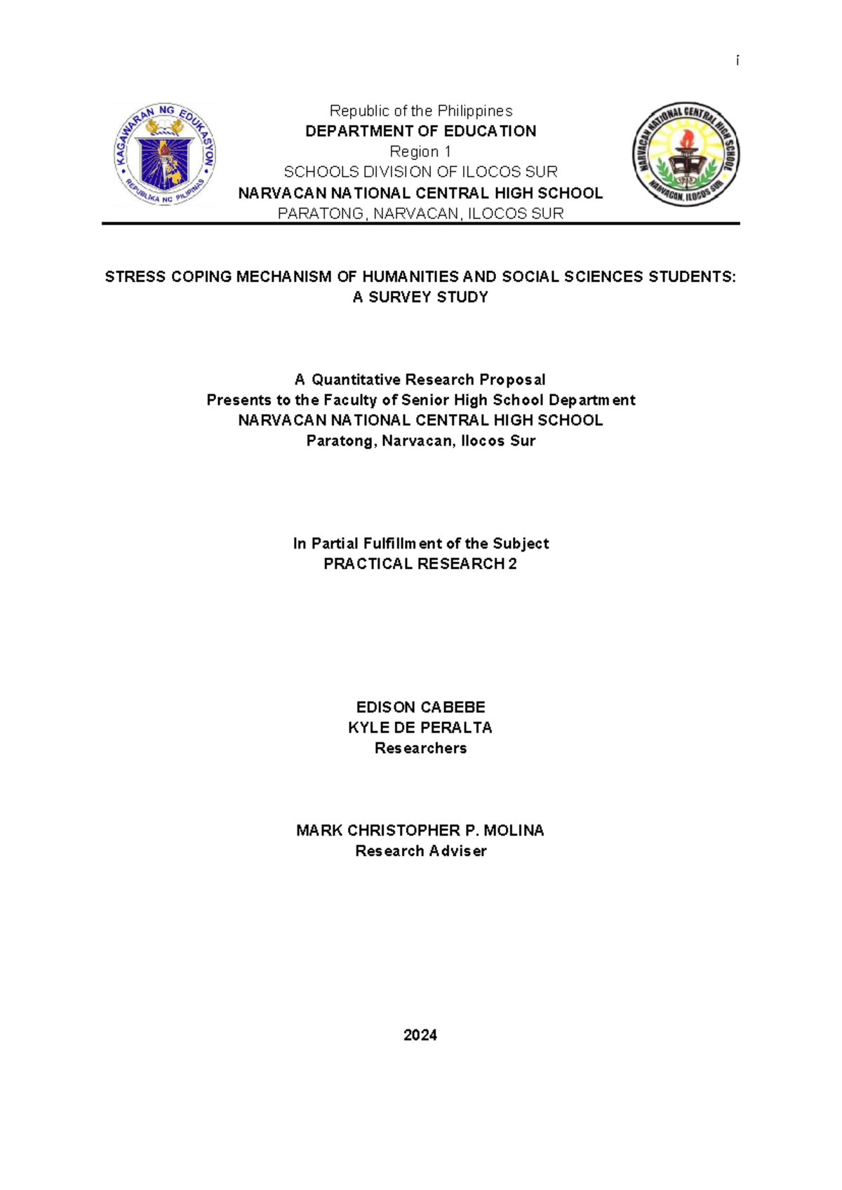 Stress Coping Mechanisms of HUMSS Students: A Survey Study in Practical ...