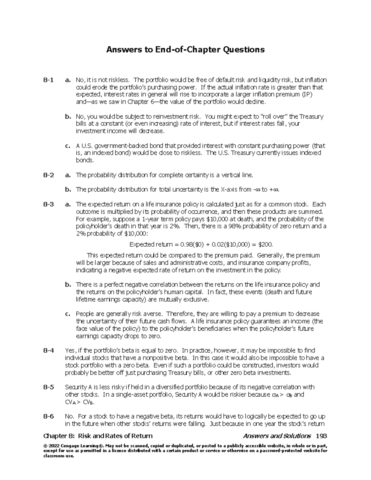 Chapter 8 - Risk and Rates of Return End-of-Chapter Solutions - Studocu