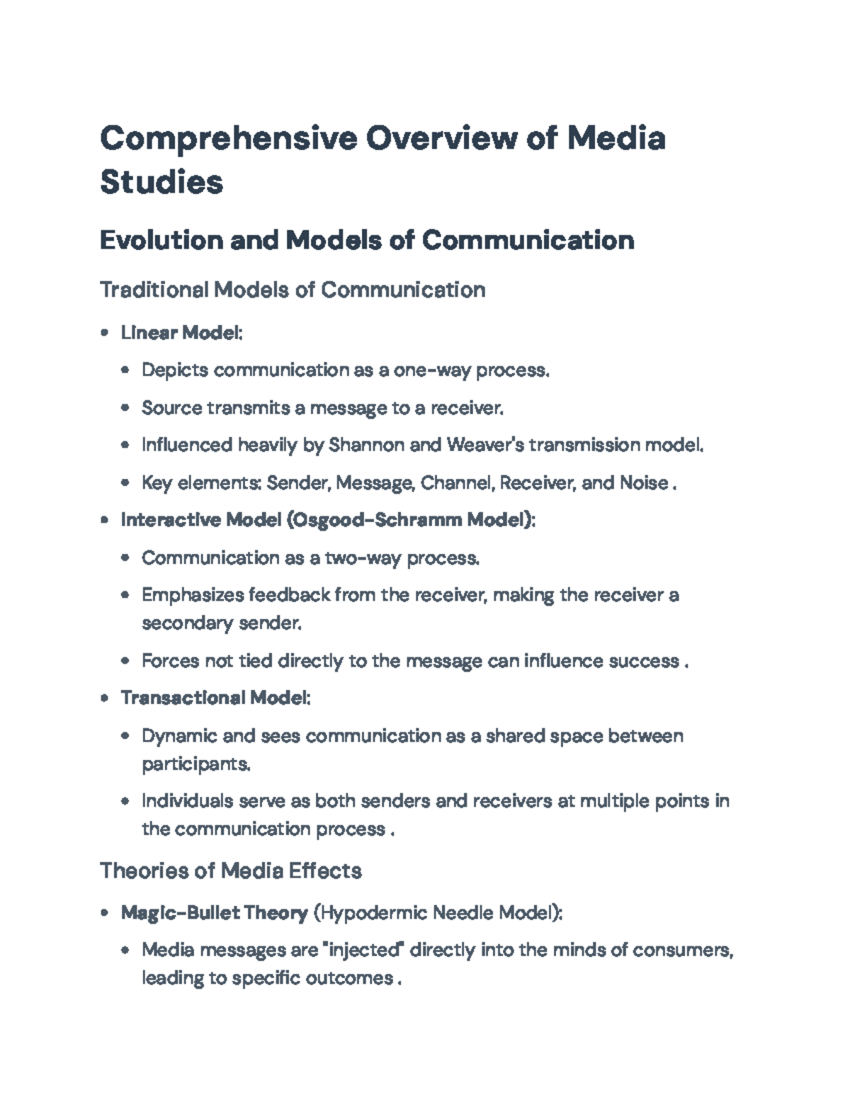 Comprehensive Media Studies Overview: Communication Models and Ethics ...
