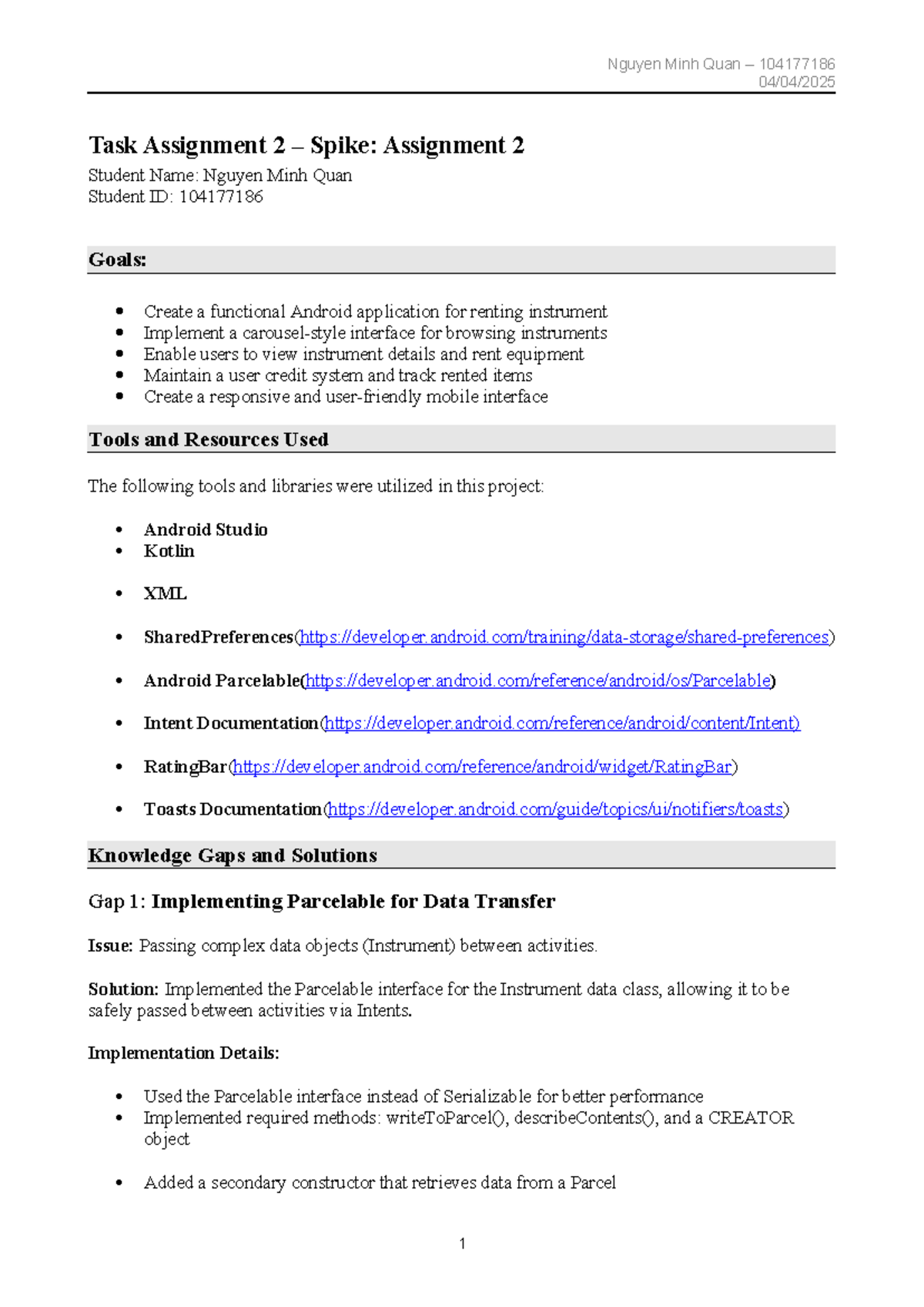 SDMD Spike Report Template Draft - 04/04/ Task Assignment 2 – Spike ...