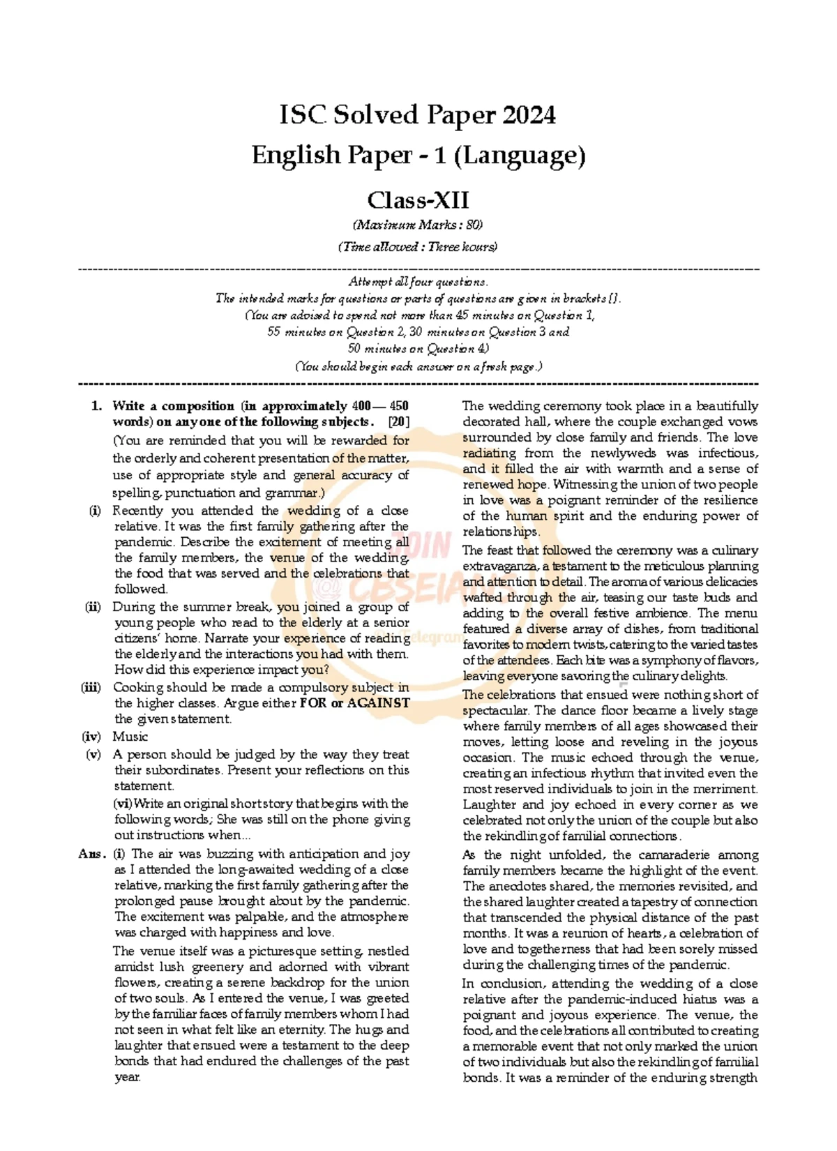 Oswaal 10 years ISC Class 12 2025 computer - ISC Solved Paper 2024 ...