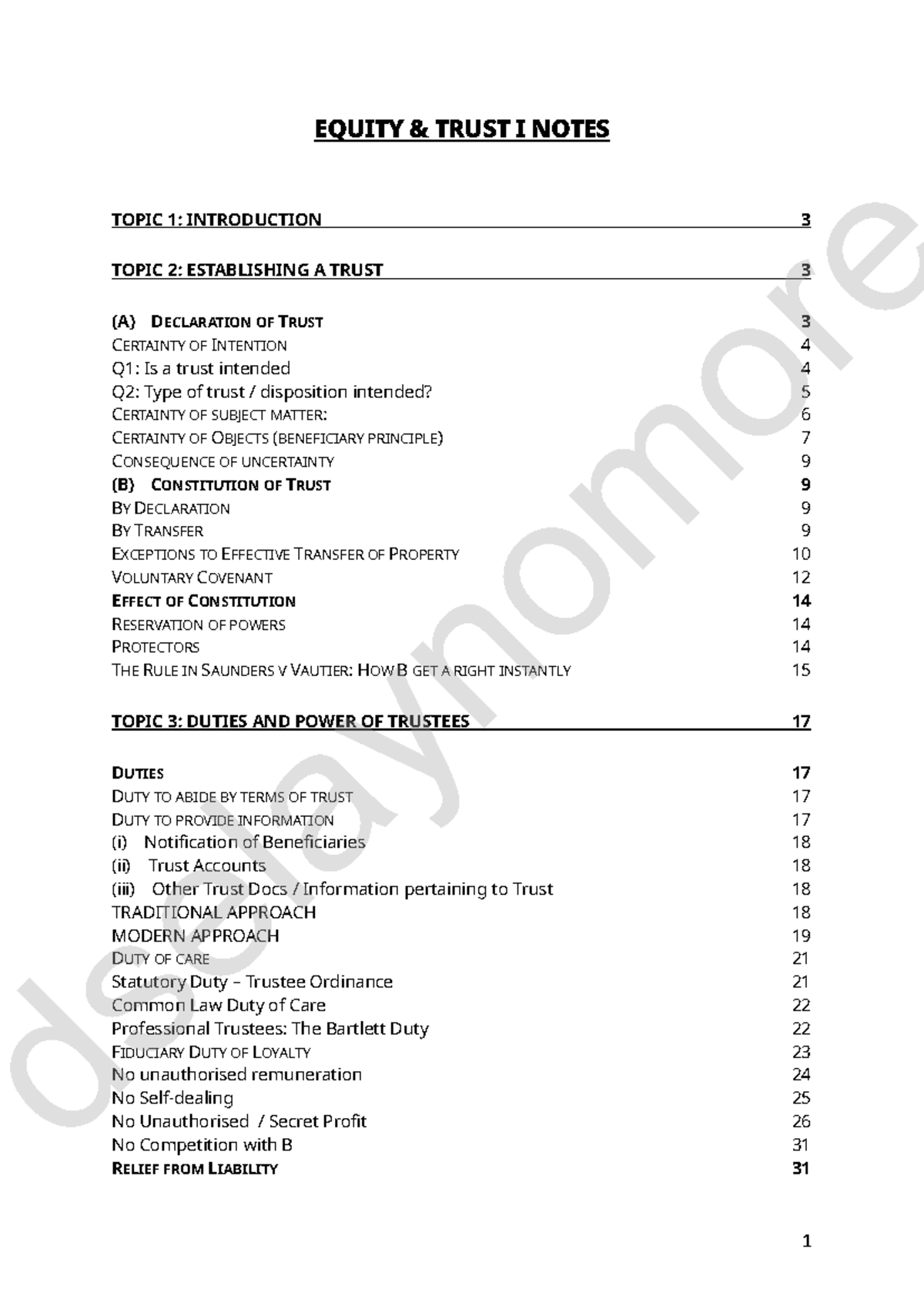 EQUITY TRUST I NOTES: Summary of Key Principles and Trustee Duties ...