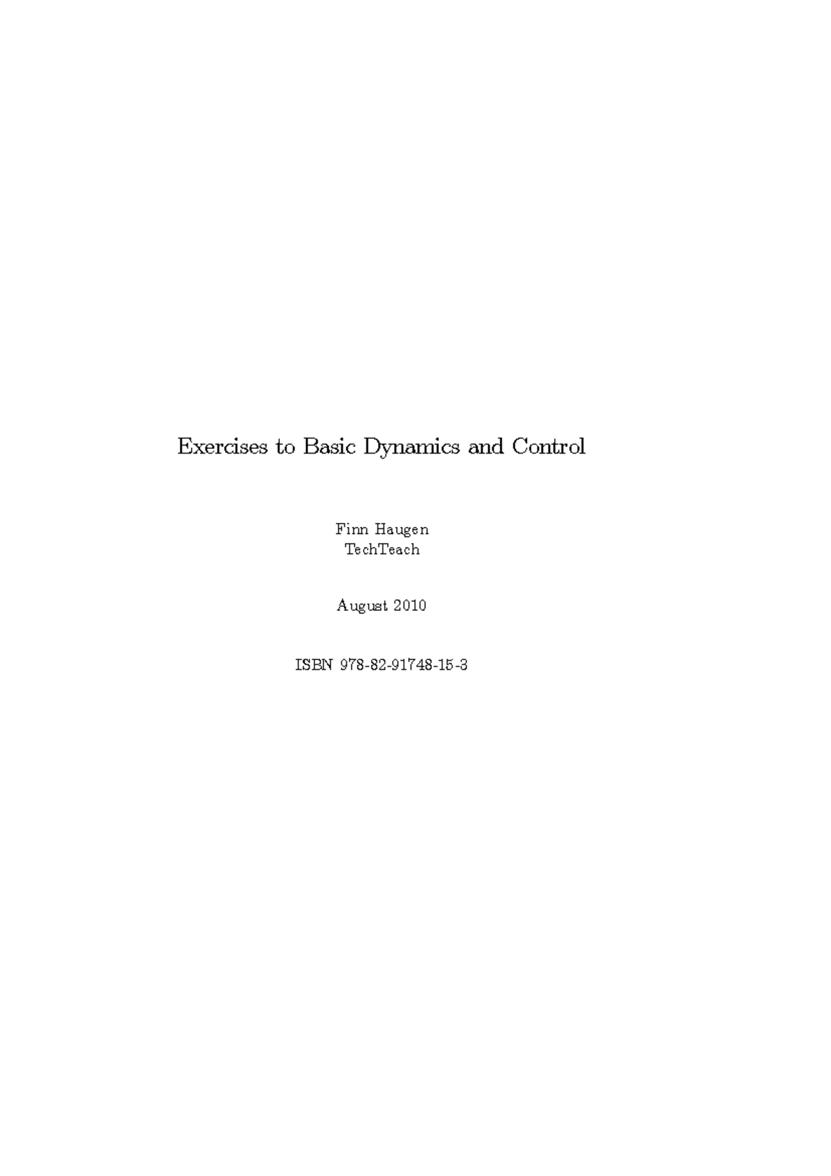 Exercises on Basic Dynamics and Control for ENG 2020 - Studeersnel