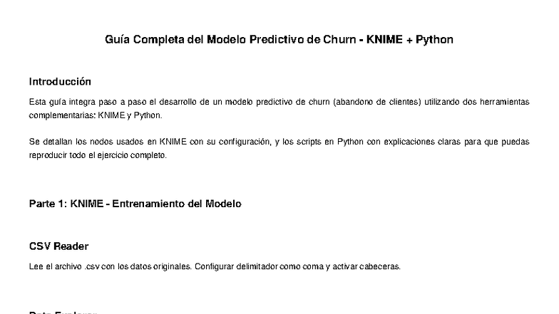 Guía Completa del Modelo Predictivo de Churn con KNIME y Python - Studocu