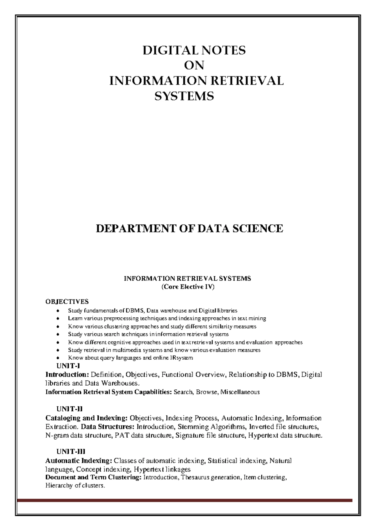 (R17A1209) Comprehensive Overview of Information Retrieval Systems ...