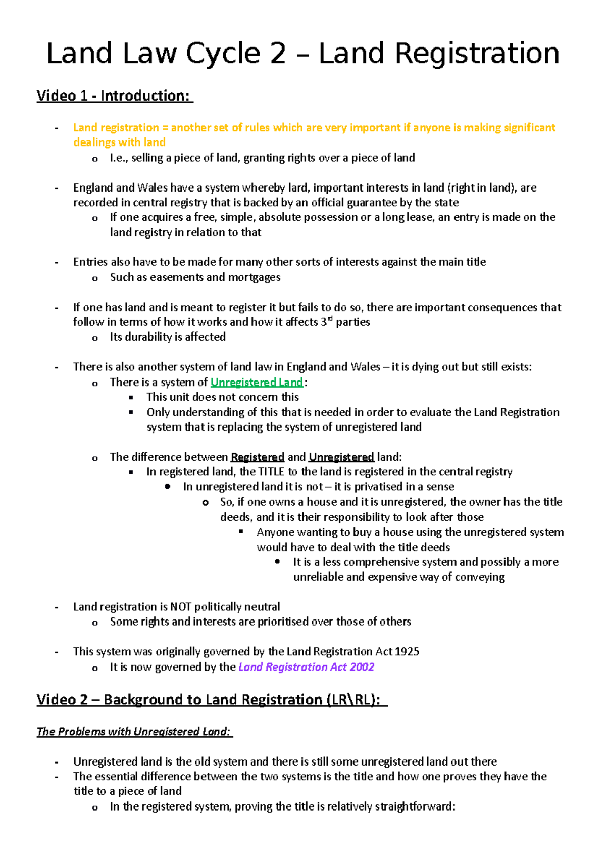 LLLC2 - Final Exam Notes on Land Registration System - Studocu