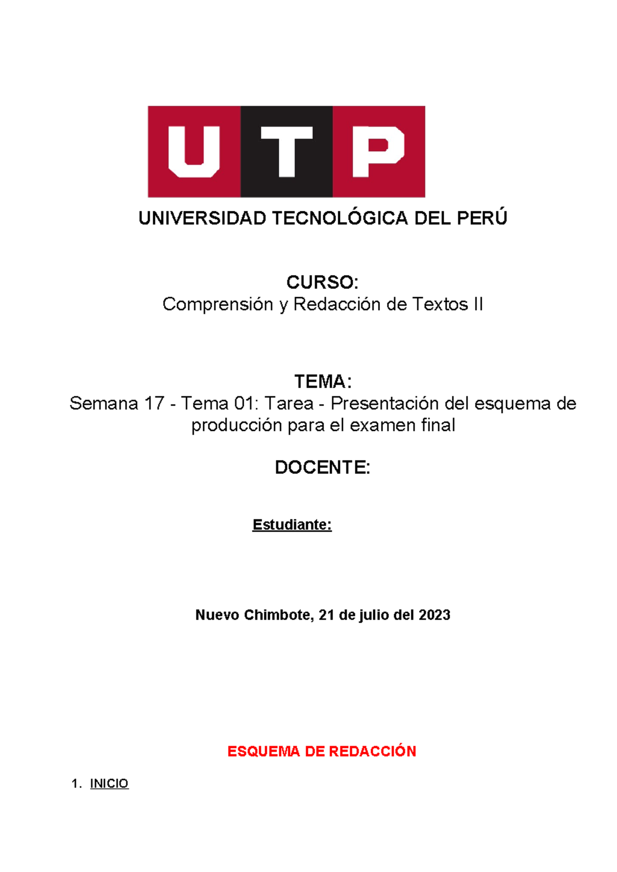 Semana 17 - Tema 01: Esquema de Producción para el Examen Final - Document Preview