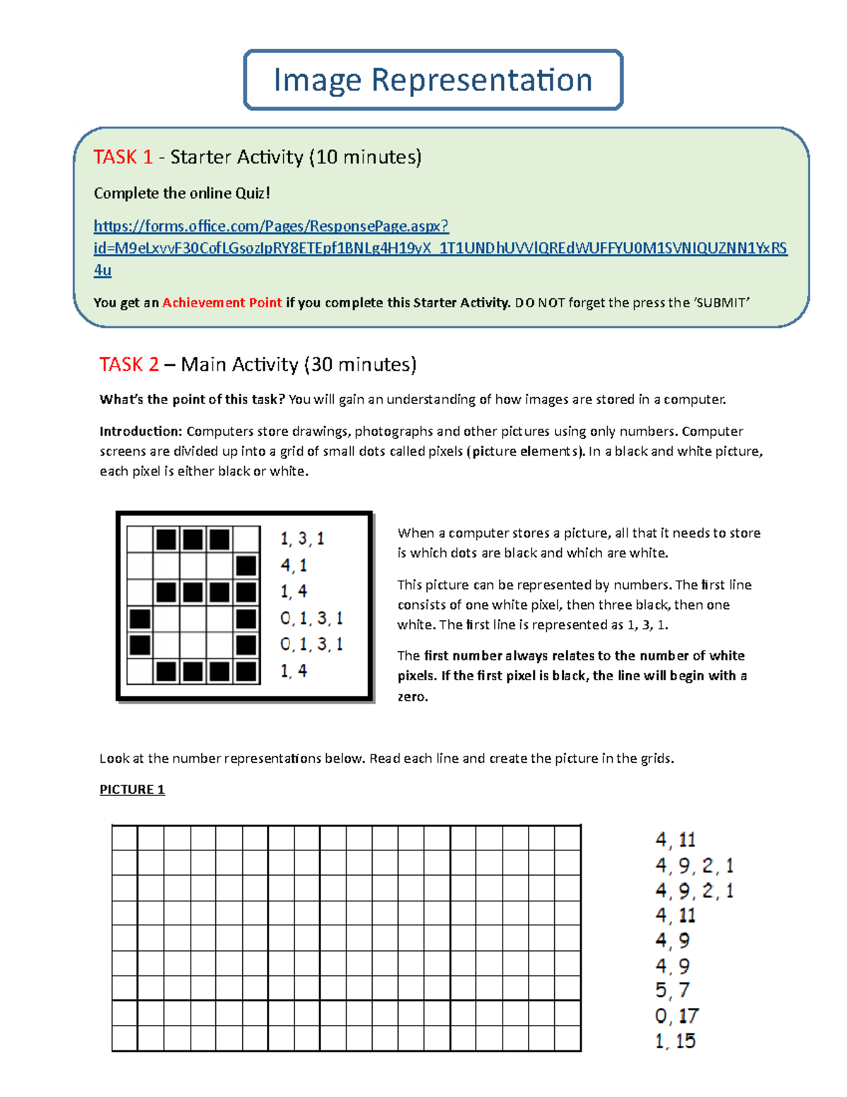 Image Representation Worksheet: Understanding Computer Graphics - Studocu