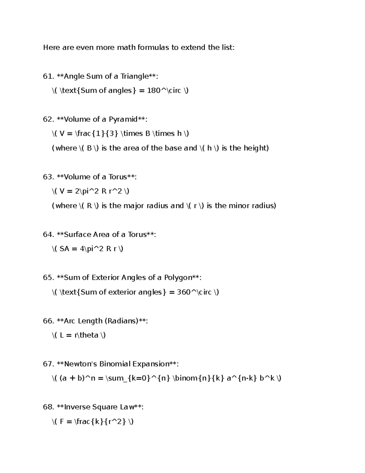 Math 8 - Essential Basic Mathematics Formulas for Study - Studocu