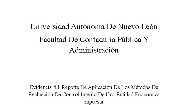 ERGA 4.1 - Reporte sobre Métodos de Evaluación de Control Interno - Studocu