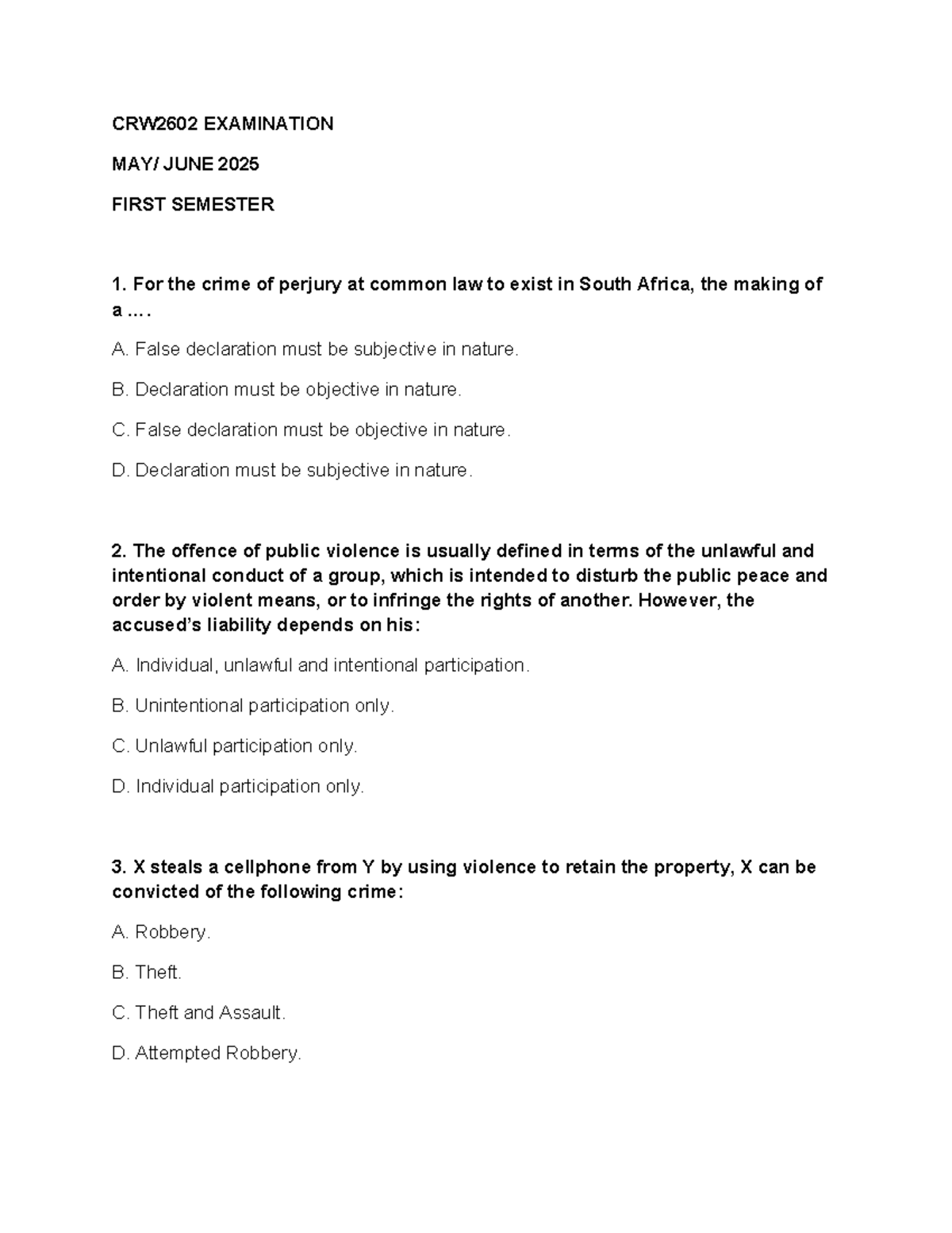 CRW2602 Final Exam Questions - May/June 2025 - Studocu