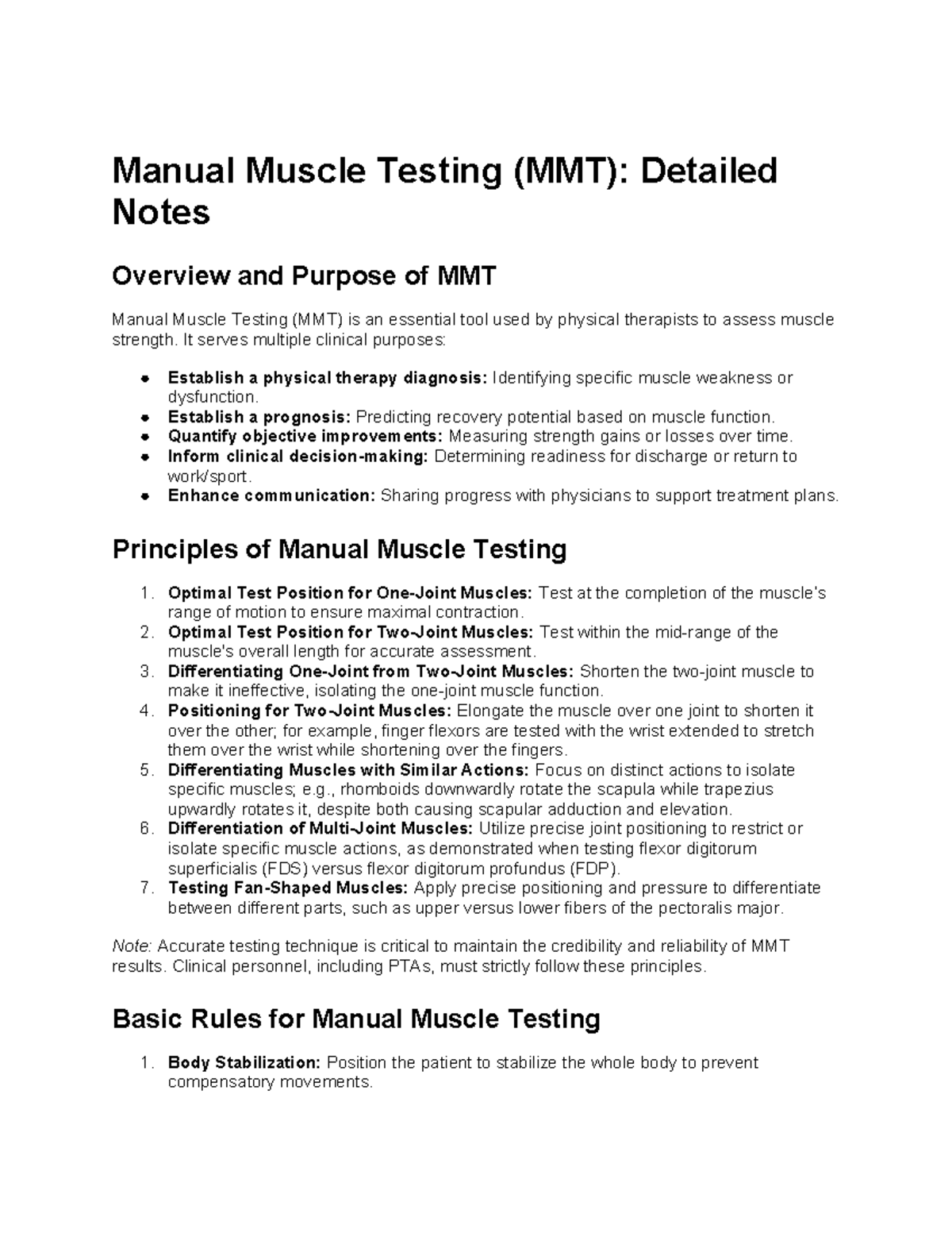 Manual Muscle Testing (MMT) PT 120: Comprehensive Overview and ...