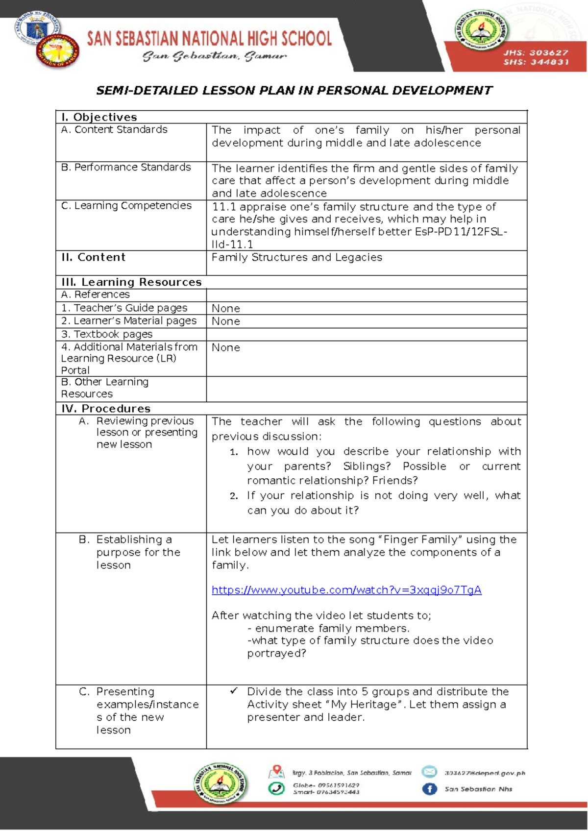 SEMI-DETAILED LESSON PLAN IN PERSONAL DEVELOPMENT (COT-240) - Studocu