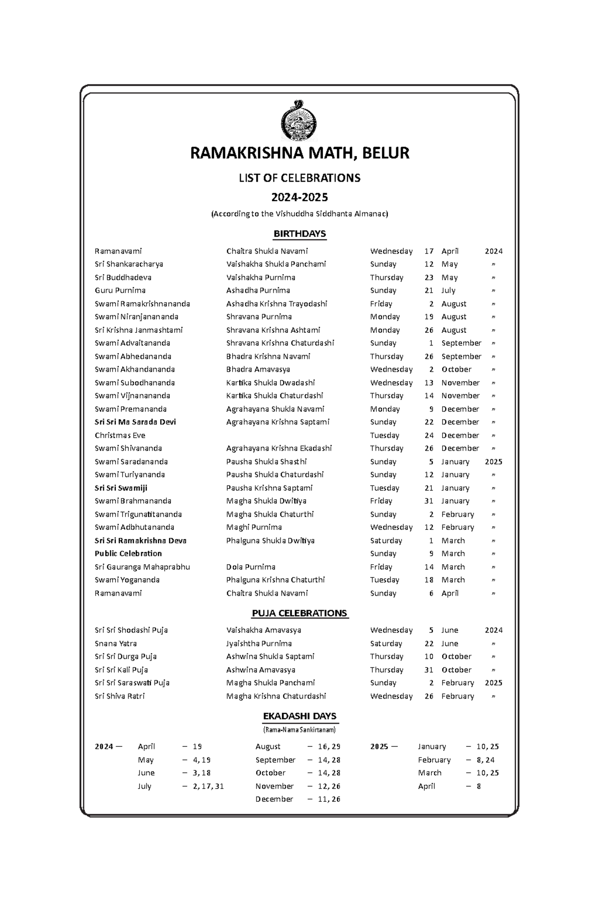 Celebration+Calendar+2024-25+-+English - RAMAKRISHNA MATH, BELUR LIST ...