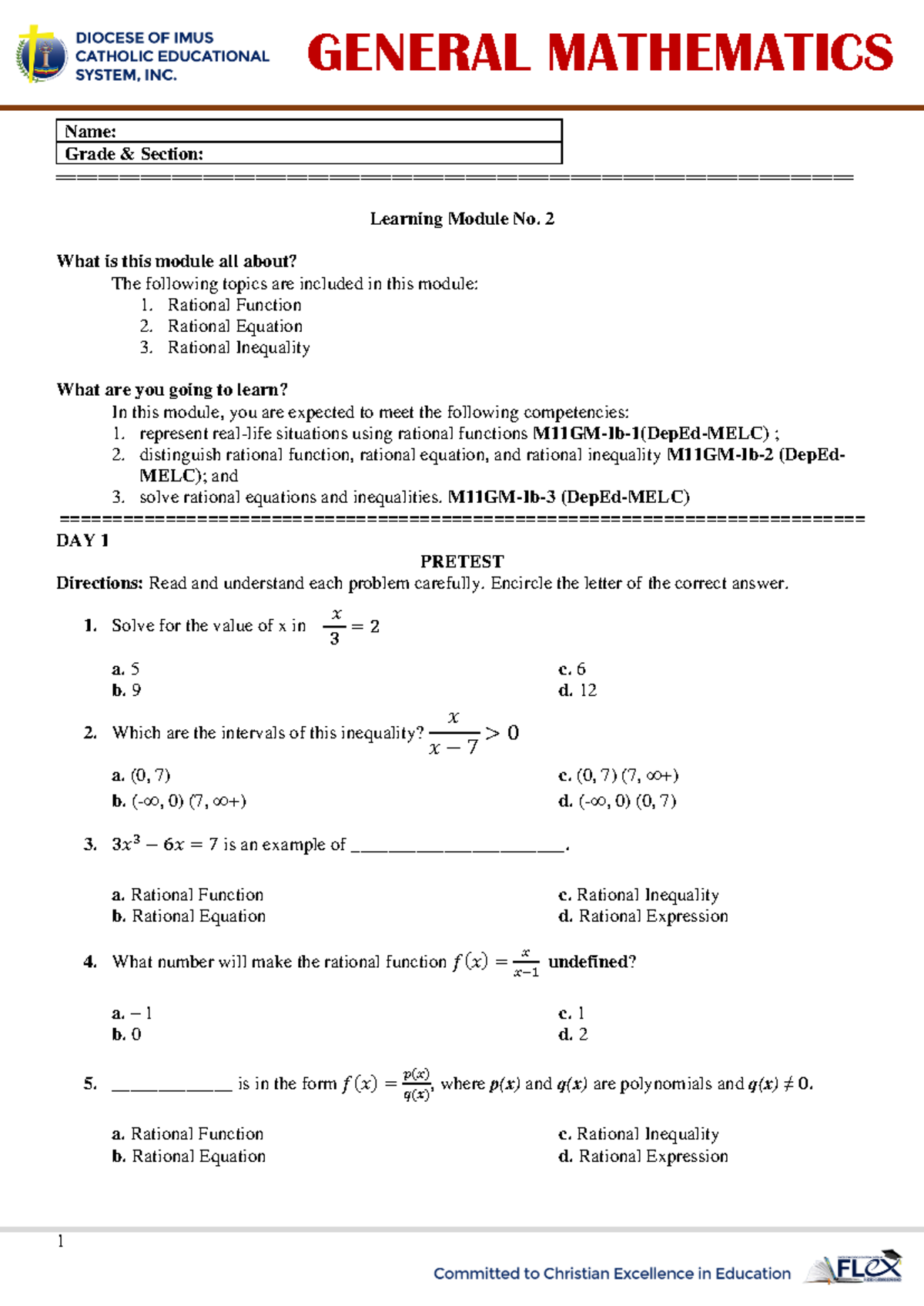 Module 2 - General Mathematics - Precalculus - GENMATH - Studocu