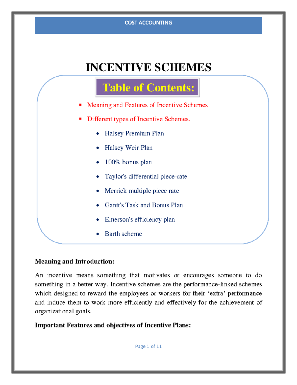 Incentive Scheme and its various types with illustrations - Cost ...