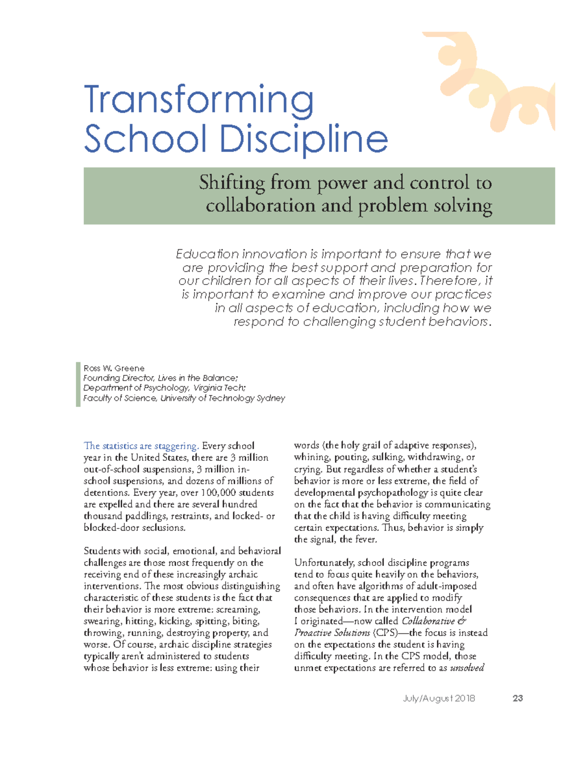 CPS Model in School Discipline: A Transformative Approach - Studocu