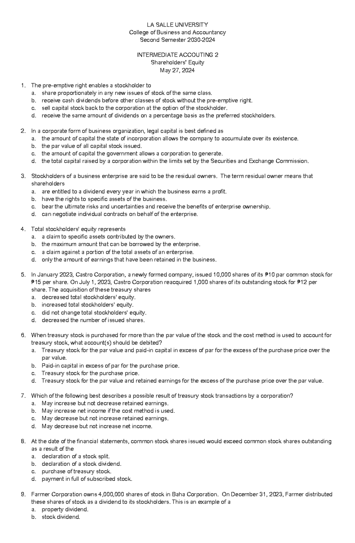 IA2 Intermediate Accounting 2: Shareholders' Equity Activity Guide ...