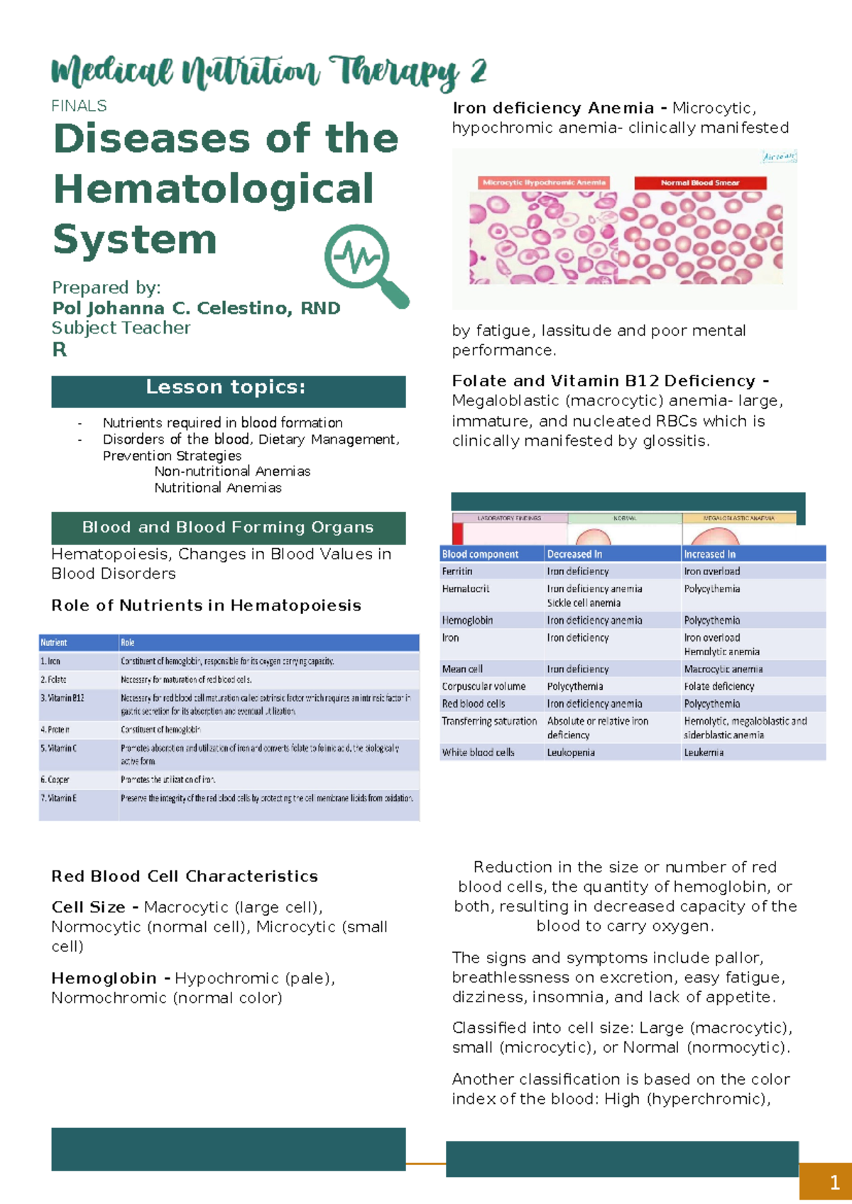 Hematology & Oncology: Final Exam Review on Blood Disorders and ...