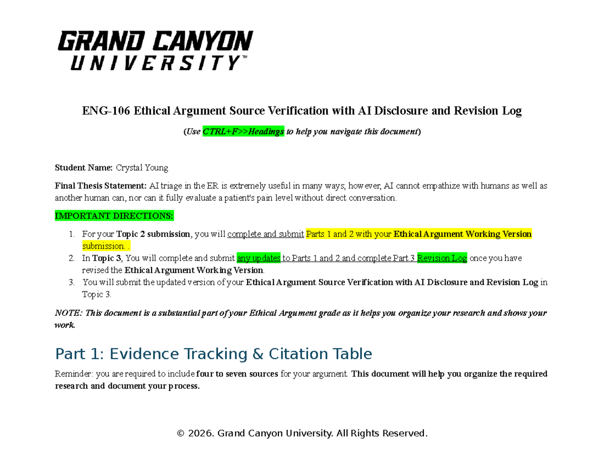 ENG-106-RS Ethical Argument Source Verification & AI Revision Log - Studocu