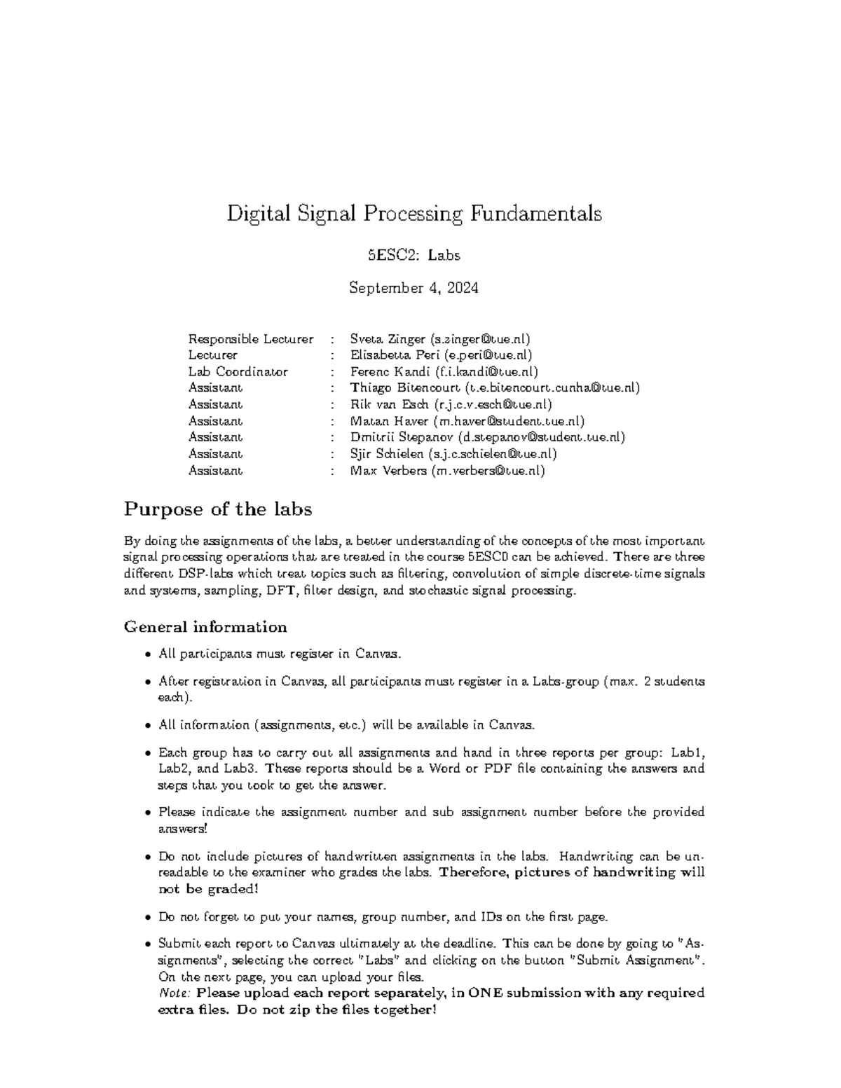 5ESC0 Lab 1: Digital Signal Processing Fundamentals and Assignments ...