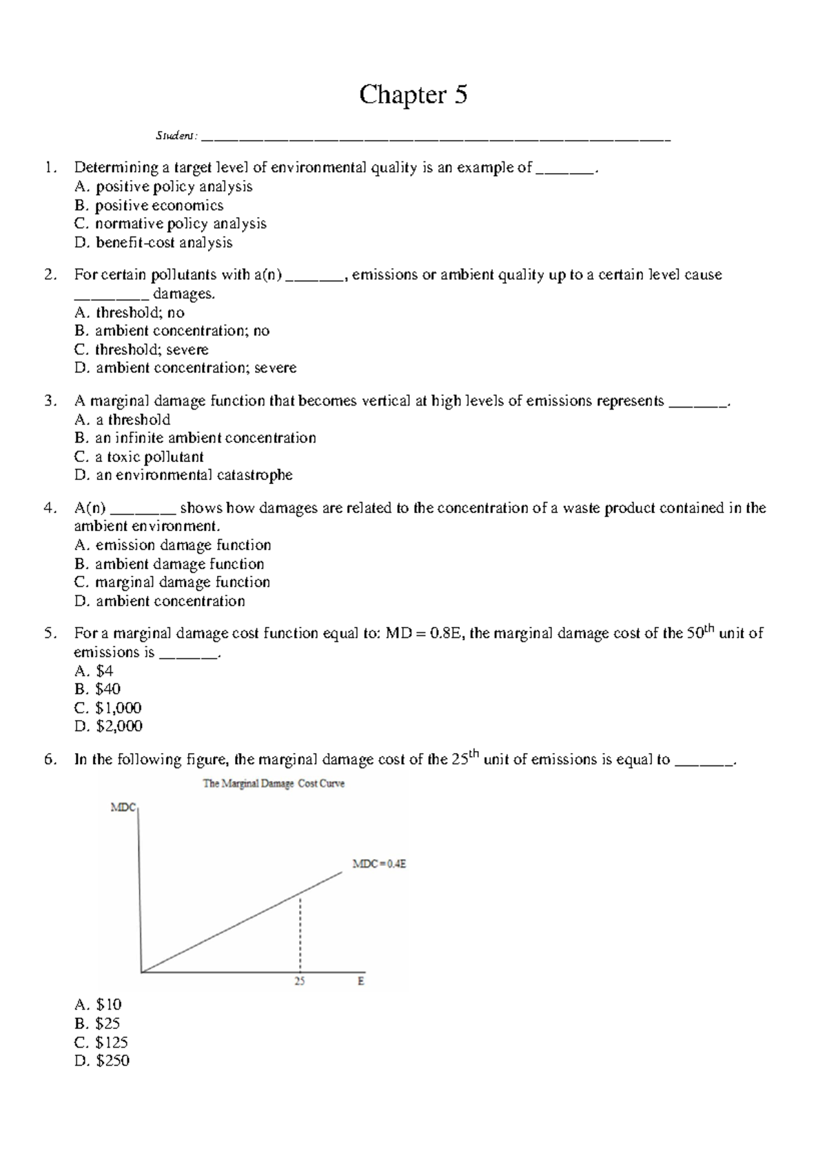 Chapter 5 - Environmental Economics Practice Questions and Key - Studocu