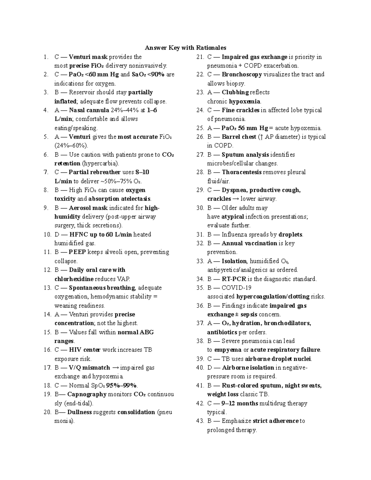 Med Surg Exam #3 Answer Key & Rationales for Key Concepts - Studocu