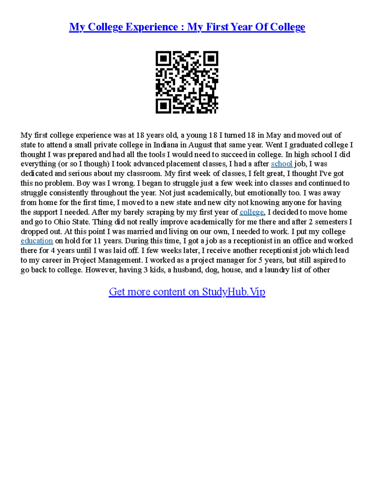 My First Year College Experience Essay (ENG 101) - Studocu