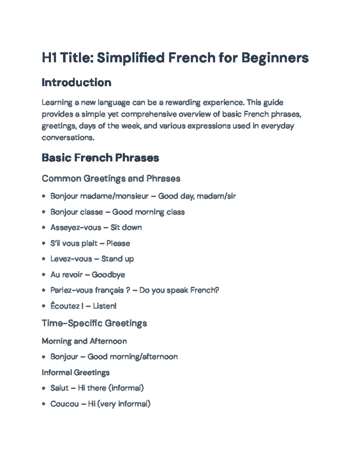 Basic French Essentials: A Guide for Beginners (FREN 101) - H1 Title ...