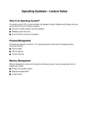 Operating Systems - Study Notes & Assignments - Studocu