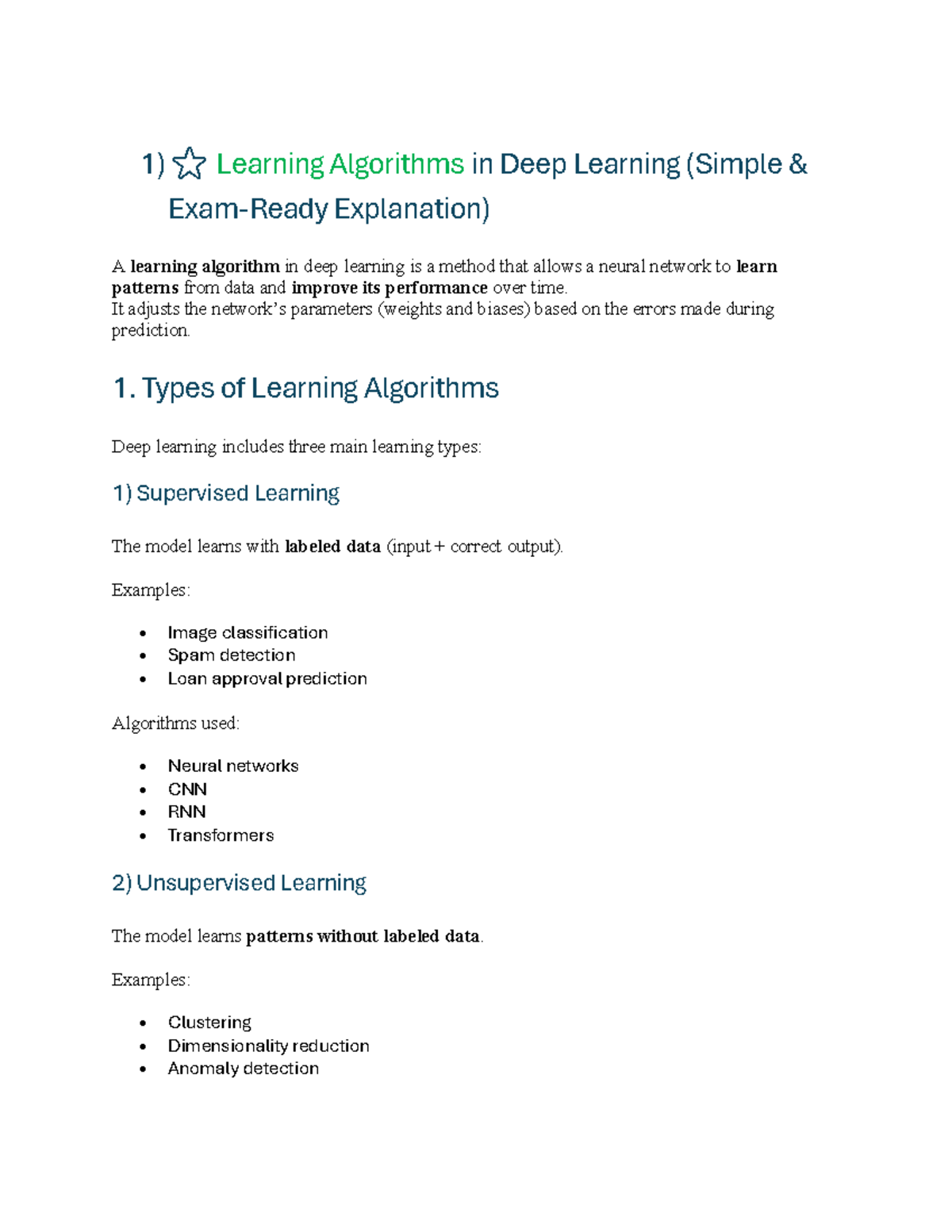 DL-1 Sem: Learning Algorithms and Capacity in Deep Learning - Studocu