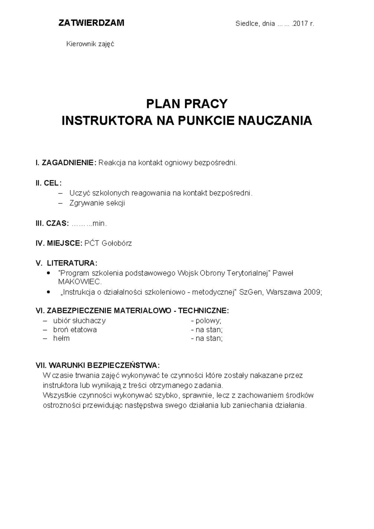 Plan Pracy Instruktora Na Punkcie Nauczania www.studocu.com