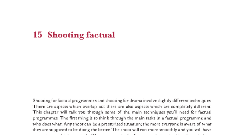 146 15 Techniques for Shooting Factual Programmes - Studocu