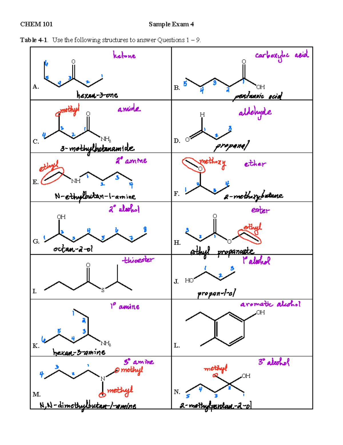 CHEM 101 Sample Exam 4 - Fall 2023 Exam Practice Questions - CHEM 1 01 ...